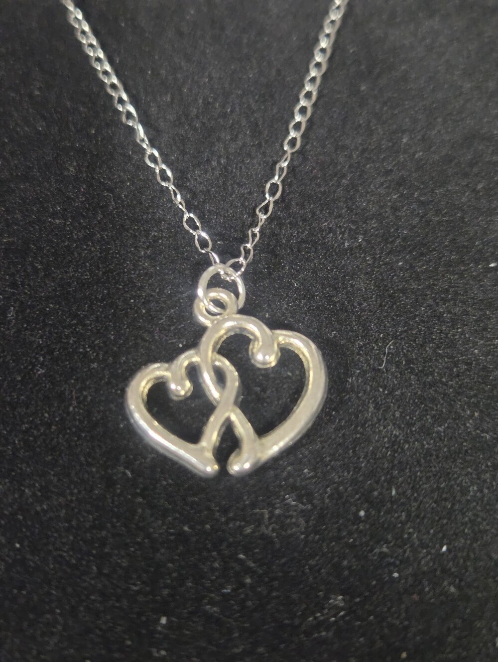 Silver Double Heart Pendant Necklace - Silver